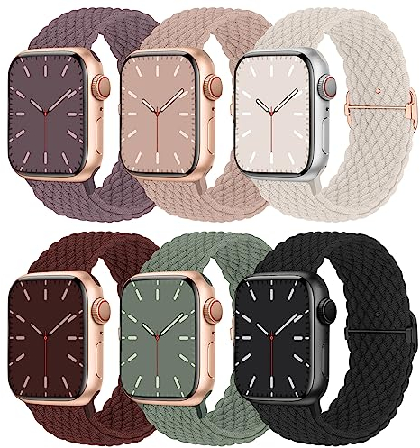 Rutschfestes Geflochtenes Armband Kompatibel mit Apple Watch 38mm 40mm 41mm 42mm, Elastisches Nylon Stoff Armband für Apple Watch Series 10/9/8/SE/7/6/5/4/3/2/1, 6 Stück