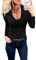 Fessceruna Sudadera de manga larga para mujer, cuello de pico, color liso, corte ajustado, básico, camiseta informal, Negro , S