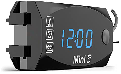 JAWSEU 3 In 1 LED Digitaluhr Thermometer Voltmeter IP67 Wasserdichtes LED Elektronisches Meter Voltmeter Thermometer Uhr 3 in 1 Multi Meter Gauge Panel Digitale Autouhr Digital Auto Thermometer