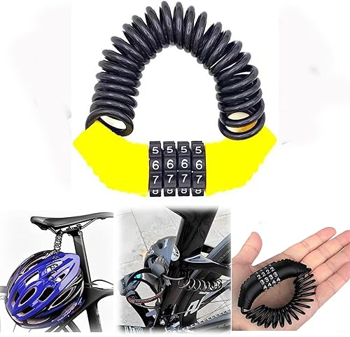 Candado Bicicleta Combinacion Código de 4 Cifras,Cadena moto, antirrobo casco moto, Candado bici Largo 150 cm,Candado Casco Moto Pequeño y Fácil De Transportar para,Scooters, Cascos(Negro y amarillo)
