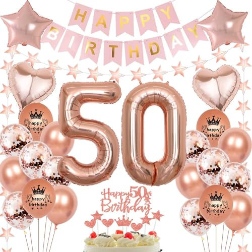 Rosegold Luftballon 50 Geburtstag Frau, 50 Jahr Geburtstag Frau, Ballon 50. Rosegold, Geburtstagsdeko 50 Jahr, Frauen Deko 50.Roségold 50. Party Ballons