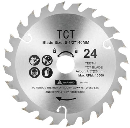 Irfora Lame de scie circulaire, 140 mm, 24 dents, pour couper du bois dur, souple, panneaux de particules et contreplaqué