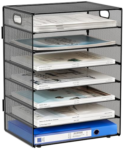 EasyPAG 7 Fächer A4 Metall Büro Schreibtisch Organizer Dokumentenhalter Aktenablage Zeitschriftenhalter Briefablage Papier Magazin Organisator,Schwarz