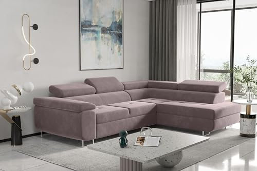 Kaiser Möbel, Ecksofa mit schlaffunktion, mit Bettkasten, Schlafsofa Atom Lux, Designer Sofa, Modern Design Couch, Polsterecke, Freistehend, Stoff Monolith Klasse A, Violet Rechts