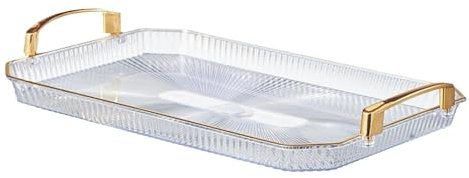 Sharplace Plateau de Service avec poignées, Organisateur de Bureau rectangulaire Transparent, Porte-Bijoux Modernes, parfums et cosmétiques, pour Salon, hôtel, 33x21.3x4.7cm
