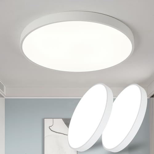 Style home 2pcs 12W LED Deckenleuchte Deckenlampe Warmweiß 3000K, Ø23x5cm | Rund Flach LED Deckenlampe aus Metall, warmliches 3000K Lampe für Wohnzimmer Schlafzimmer Büro Küche Diele Flur(Weiß)