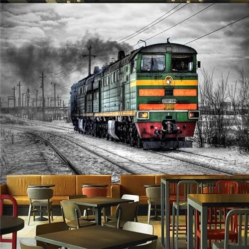 SABORR Fototapete 3d selbstklebend pvc wohnzimmer tapete retro zug schnee schlafzimmer hintergrund wanddekoration kunst aufkleber