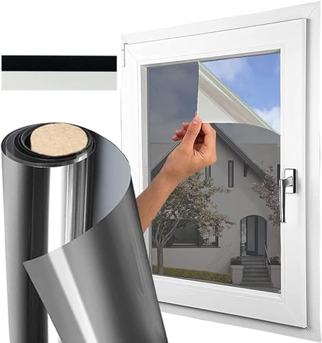 Gutsbox Film Fenetre Miroir Anti Regard, Film Solaire Fenetre Anti Chaleur 80x200cm, Brise Vue Fenetre Anti UV avec Couteau pour Salon, Chambre, Bureau, Hôtel