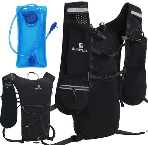 Running Vest Backpack phone holder,Hydration Backpack Pack 5L for Women and Men Marathon Trail Race Jogging Cycling Hiking with Hydration Pack, Adjustable Straps, Black (with 2L bladder)