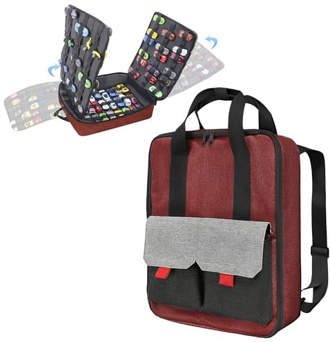 KISLANE Ultimate Toy Cars Storage - Dual Compartment Case with 4 Pages, Holds 108 Cars - Perfect Carrying Case (Bag Only, Red)