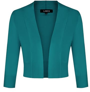 LADI TREND Cárdigan corto para mujer, elegante, estilo bolero, corto, vintage, casual, manga 3/4, tejido, verde, S