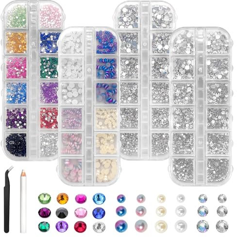 Kisvic Strasssteine für Nägel, 6800 Stück Rhinestones Glitzersteine Nägel, Kristall Nagel Steine mit Pinzette und Stift für Nagel Bekleidung DIY
