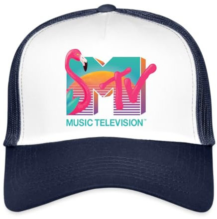 Spreadshirt MTV Music Television Flamingo-Logo Trucker Cap, One Size, Weiß/Navy