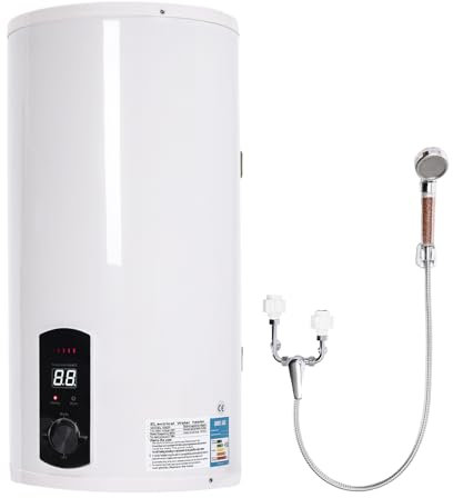 45L Elektrospeicher Warmwasserspeicher Vertikal Boiler Heizung Emaillierter Stahlbehälter LED-Digitalanzeige mit Handbrause & Wasserhahn für Küche,Bad 2000W, Energiesparend