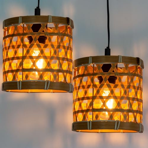 Osasy 2er Set Lampenschirme Rattan,Lampenschirm für Tischleuchte,Hänge- und Stehleuchte,alle Innenräume, ersetzen mühelos alte Lampenschirme