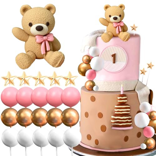 Roaring Good Time Teddybär Tortendeko Taufe Mädchen tortendeko Mädchen 1 Jahr Rosa Tortendeko Teddybär Kuchen Dekoration für Hochzeit Babyshower Geburtstag Party