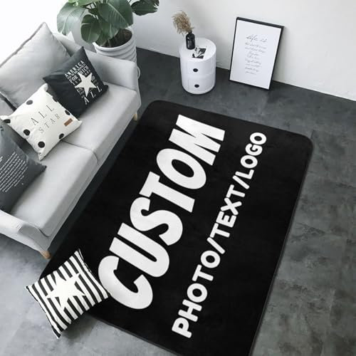 SJHAZSL Personalisierter Teppich, Rutschfester Dekorativer Bereichsteppich, 24x16in/60x40cm, Schwarz