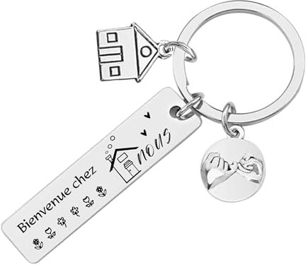 POIUYTRE Cadeau Porte clé Maison Couple Personnalisé 2Pcs Porte Clef en Acier Inoxydable Cadeau Amour de Pendaison de Crémaillère Porte-clés pour la Maison Porte-clés Amour Couple (4)