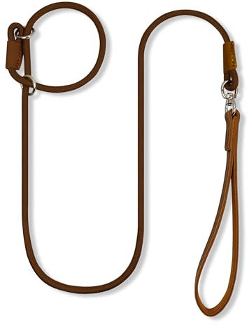 Qianruida Correa Adiestramiento Perro 150cm Correa de Lazo Perro Ajustable Collar Adiestramiento Cuerda para Perros - marrón Oscuro