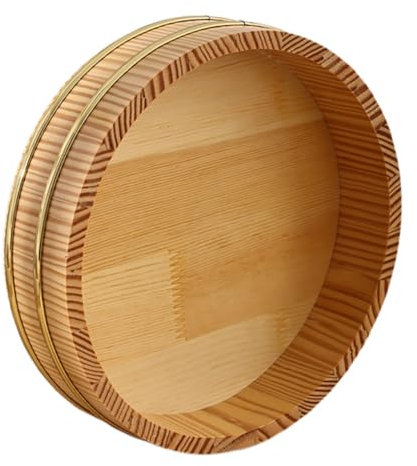 TOPBATHY Hangiri Sushi-Reisschale Aus Holz Mit Goldrand, Traditioneller Sushi-Reis-MischbehäLter FüR KüChe Und Restaurant, 26Cm