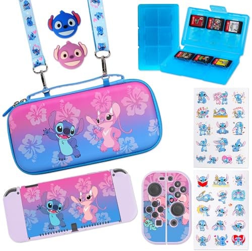 PERFECTSIGHT Switch OLED Storage Accessories Kit with 10 in 1 Nintendo Switch OLED Bundle Accessories, Travel Carrying Case, Game Card Case, Thumb Grip Caps, Switch Protective Case Cover (S&A)
