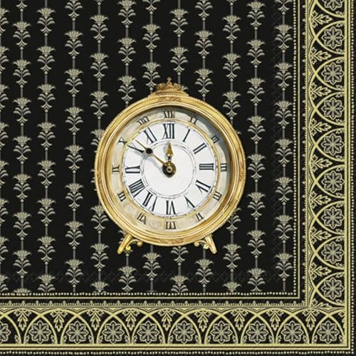 IHR Ideal Home Range - Servietten - Golden Clock black gold - Silvester Uhr kurz vor zwölf- 20 Stk. Lunch-Servietten 33 cm x 33 cm