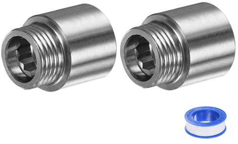 M METERXITY Shower Head Extension Arm, Stainless Steel G1/2 Male to Female Extension Pipe Fitting Adapter with PTFE Thread Seal Tape for Shower/Faucet, Pipe Plumbing Coupler 1.39/35mm 2-Pack