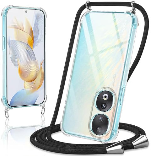 Coiwxmoi Coque avec Cordon pour Honor 90 5G 6,7, Collier Réglable Téléphone Étui Portable Lanyard Case Transparent Ultra Souple Silicone TPU Housse Antichoc Protection Cover pour Honor 90 5G, Noir