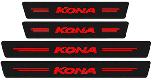 KLHYWEN 4 Stück Auto Einstiegsleisten Schutz, für Hyun-dai Auto Kohlefaser Türschweller Schutz mit Logo Aufkleber Kantenschutz,KONA Red