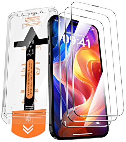 QUESPLE [3 Pièces] Verre Trempé pour iPhone 15, Haute Qualité Couverture Complète, Dureté 9H, Sans Bulles, Film Protection écran, Avec Kit d’Installation Facile