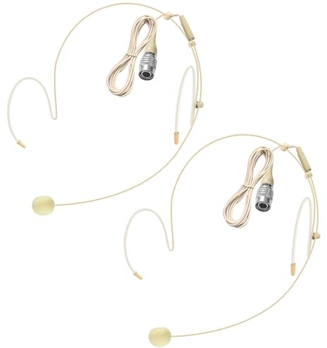 2 Pack Headset Microphone Double Over Ear Earset Over Ear Headworn Mic for Audio Technica Hirose 4 Pin Plug Conntctor Microphone,1.5m Cable,Beige