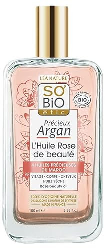 So Bio Étic | Olio Rosa di Bellezza - Prezioso Argan | Nutre - Sublime - Illumina | Cura viso, corpo e capelli | 100% di origine naturale | Made in France | 100 ml