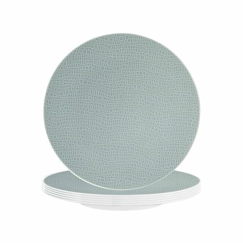 Seltmann Weiden Life Fashion Green Chic Frühstücksteller 6er Set, 22.5 cm, Runde Dessertteller mit modernem Strukturdesign, Mix & Match Geschirr, Porzellan, Türkis/Weiß