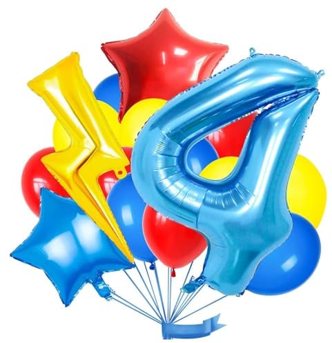Geburtstagsdeko Jungen 4 Jahr, Luftballon 4. Geburtstag Blau, Lightning Luftballons, Blitz Folienballon, Blitz Folie Luftballons, Cartoon Luftballon, Aluminiumfolie Luftballon