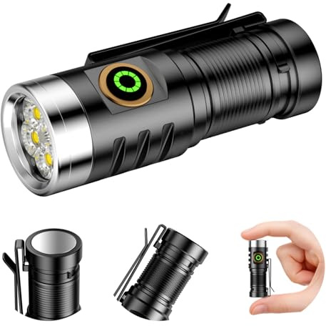 VOLISABER EDC Rechargeable Handheld Flashlight, 1600 Lumens Mini LED Powerful Super Bright 5 Modes Pocket Flashlights with Magnet and Two-Way Clip for Camping, Outdoor, Emergency