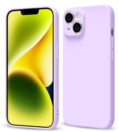 Svaove for iPhone 14 Plus Phone Case Liquid Silicone, Thin Ultra Slim Minimalist Phone Cover, Girly Cute Plain Bright Solid Color Matte Soft Rubber Jelly Gel Plastic TPU Bumper, Purple Lavender