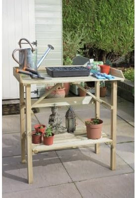 Wooden Garden Potting Table, 79 x 40 x 83 cm, 2-Tier Planting Bench with Upper Shelf, Outdoor Greenhouse Workstation