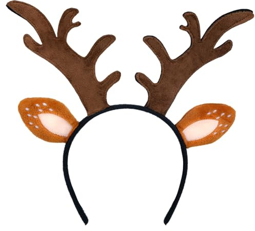 SIOTMERA Karneval Reh Haarreif Damen Mädchen, Rentier Geweih Haarreif für Damen Erwachsene, Weihnachten Halloween Cosplay Reh Ohren Kostüm