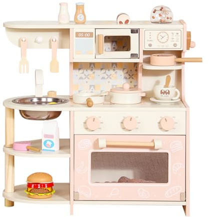 UBRAVOO Kids Montessori Wooden Coffee Maker Playset, Pretend Play Kitchen Accessories, Coffee Shop & Cooking Set, 3-6 Year Old Kids