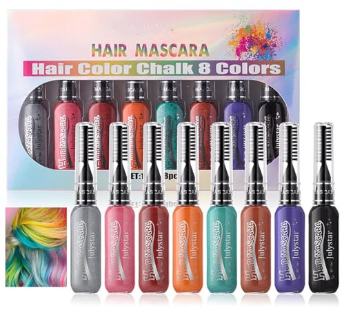 Domality 8 Couleurs Teinture Capillaire Temporaire pour Homme et Femmes, Mascara Capillaire Lavable, Craie pour Cheveux pour Anniversaire, Cosplay, Bricolage, Pâques, Nouvel An (B)