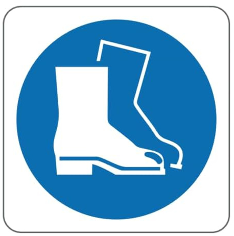 Obbligo Scarpe Antinfortunistiche ISO 7010 M008 | PVC Adesivo 125x125 mm | Pittogrammi di sicurezza a norma ISO 7010 M008, in alluminio, PVC rigido o PVC adesivo