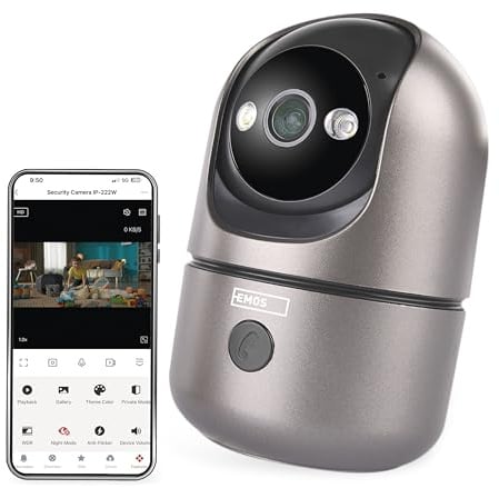 EMOS GoSmart - Indoor Überwachungskamera 4MP mit Dual-WiFi und App - Smart Home IP-Kamera für Innenbereich - Bewegungserkennung und -Tracking, Nachtsicht und Bereicheinstellung - 2 Way-Audio - Grau