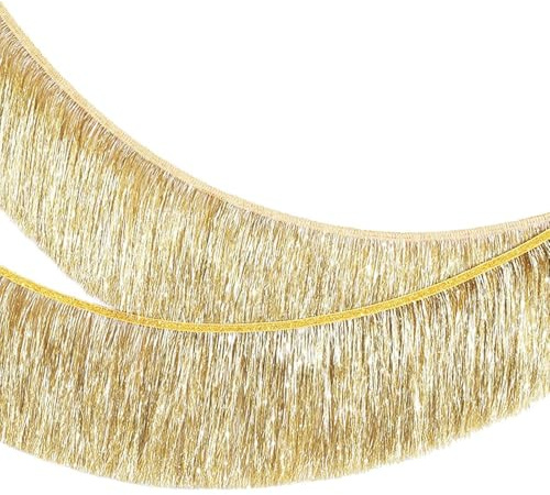 AURALIN Lametta-Fransengirlande Gold 2er-Set je 2 m×20 cm metallisch | Metallische Glitzerdeko mit 4 m Gesamtlänge für Partywände Fotohintergründe Silvester Geburtstage Karneval und Feiern