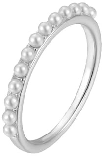 Tolldek Weißgold Au585 Hochzeitsring, Zierlich Klassiker Freundschaftsringe mit Perle, Echtgold Schmuck Pärchen Ringe Au585 Gold, Gr.53 (16.9)