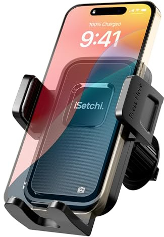 iSetchi Handyhalter Auto Lüftung - Lüftungsgitter - Universal - Handyhalter - Auto Zubehör - Universal Handyhalter - Ausziehbares Design - Schwarz