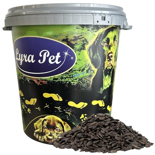 Lyra Pet® 10 kg Sonnenblumenkerne schwarz + 30 L Tonne Vogelfutter | Ganzjähriges Wildvogelfutter - Ideal für kleine Vögel - Mit höchstem Ölgehalt - Spendet Energie im Sommer und Winter