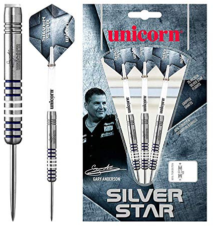 Unicorn Silver Star Gary Anderson Steel Dart, 80% Tungsten, 23g