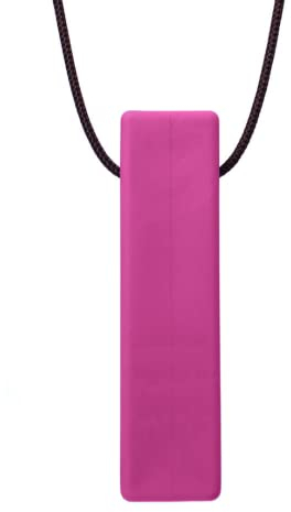 ARK® Kauhalskette in verschiedenen Stärken mit einstellbarer Abreißleine und ATC Pflegeanleitung - Sensory Halskette, Beißblock, Kauen, Zahnen, Autismus Block glatt weich magenta