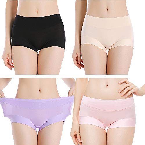 Serecofo Lot de 4 Shorty Boxer Femme Culotte Boyshort en Modal Microfibre Taille Haute Ultra Doux Confortable et Elastique (FR 36-38 : Tour de Taille 70-76cm, Noir, Beige, Rose Clair, Violet)