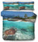 Stillshine Blaues Bettwäscheset, Bettbezug mit Reißverschluss, Marine Theme 3D Tortoise Beach Ocean Landschaftsdruck Bettbezug und Kissenbezug 80x80 cm (F,Bettbezug 135x200 cm)